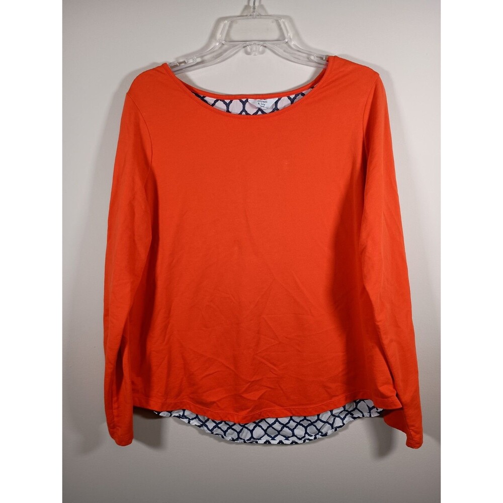 Crown & Ivy Zip Back Orange Top Boat Neck Long Sleeve Top Plus Size 1X